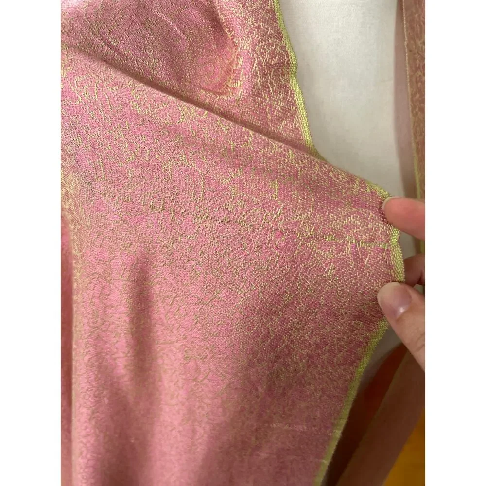 Pashmina Scarf Wrap Warm Pink & Lime Green Reversible Floral Swirl